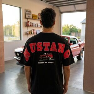 Ford Mustang T-Shirt XL Black United We Stang Graphic Tee RoadTrip Car Mens NWT